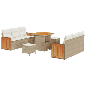 Set Giardino vitaXL 9 Pezzi con Cuscini Rattan Beige Acacia 3365206