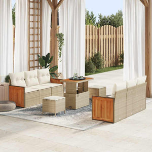 Set Divano Giardino  9 Pezzi con Cuscini Beige Rattan Poly e Acacia 3365211