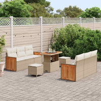 Set Divano Giardino  9 Pezzi con Cuscini Beige Rattan Poly e Acacia 3365211