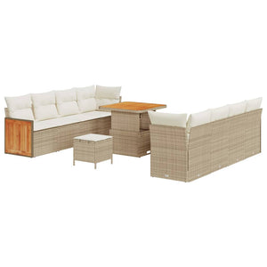 Set di Divani da Giardino  in 11 Pezzi con Cuscini Beige Poly Rattan Acacia 3365226