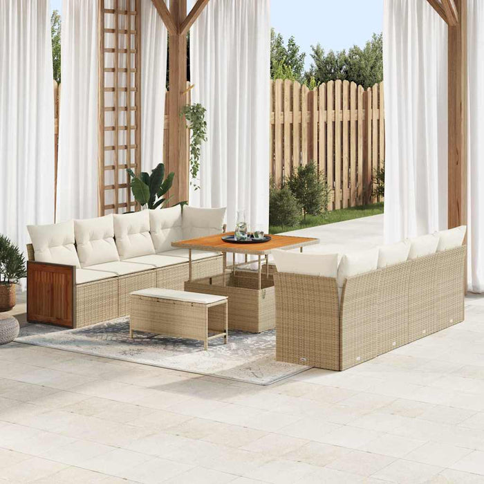 Set di divani da giardino  di 11 pezzi con cuscini beige in polyrattan e legno di acacia 3365236