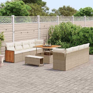 Set di divani da giardino  di 11 pezzi con cuscini beige in polyrattan e legno di acacia 3365236