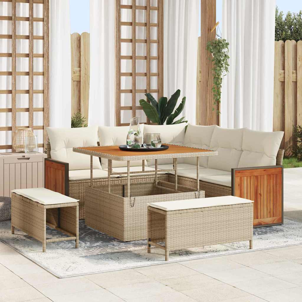 Set Divano da Giardino 8 Pezzi con Cuscini Beige Rattan Acacia 3365246