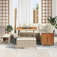 Set Divano da Giardino 8 Pezzi con Cuscini Beige Rattan Acacia 3365246