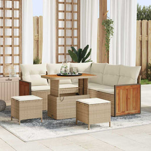 Set Divano Giardino 8 Pezzi con Cuscini Beige Polyrattan Acacia 3365256