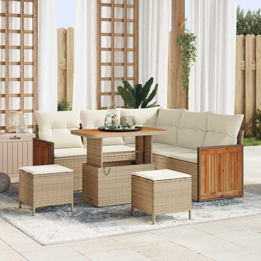 Set Divano Giardino 8 Pezzi con Cuscini Beige Polyrattan Acacia 3365256