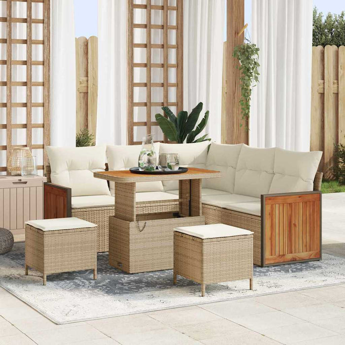 Set Divano Giardino 8 Pezzi con Cuscini Beige Polyrattan Acacia 3365256