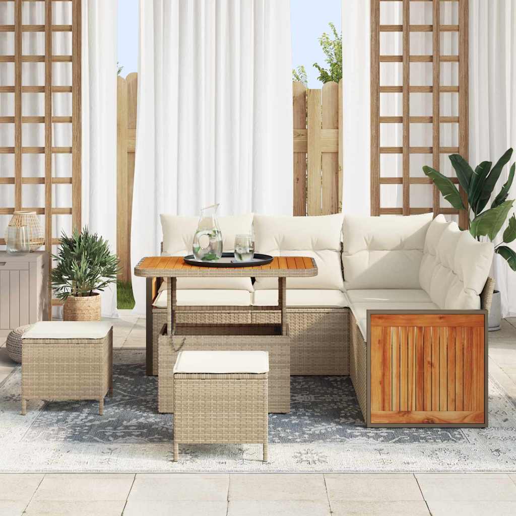 Set Divano Giardino 8 Pezzi con Cuscini Beige Polyrattan Acacia 3365256