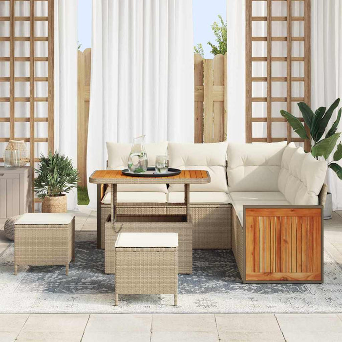 Set Divano Giardino 8 Pezzi con Cuscini Beige Polyrattan Acacia 3365256