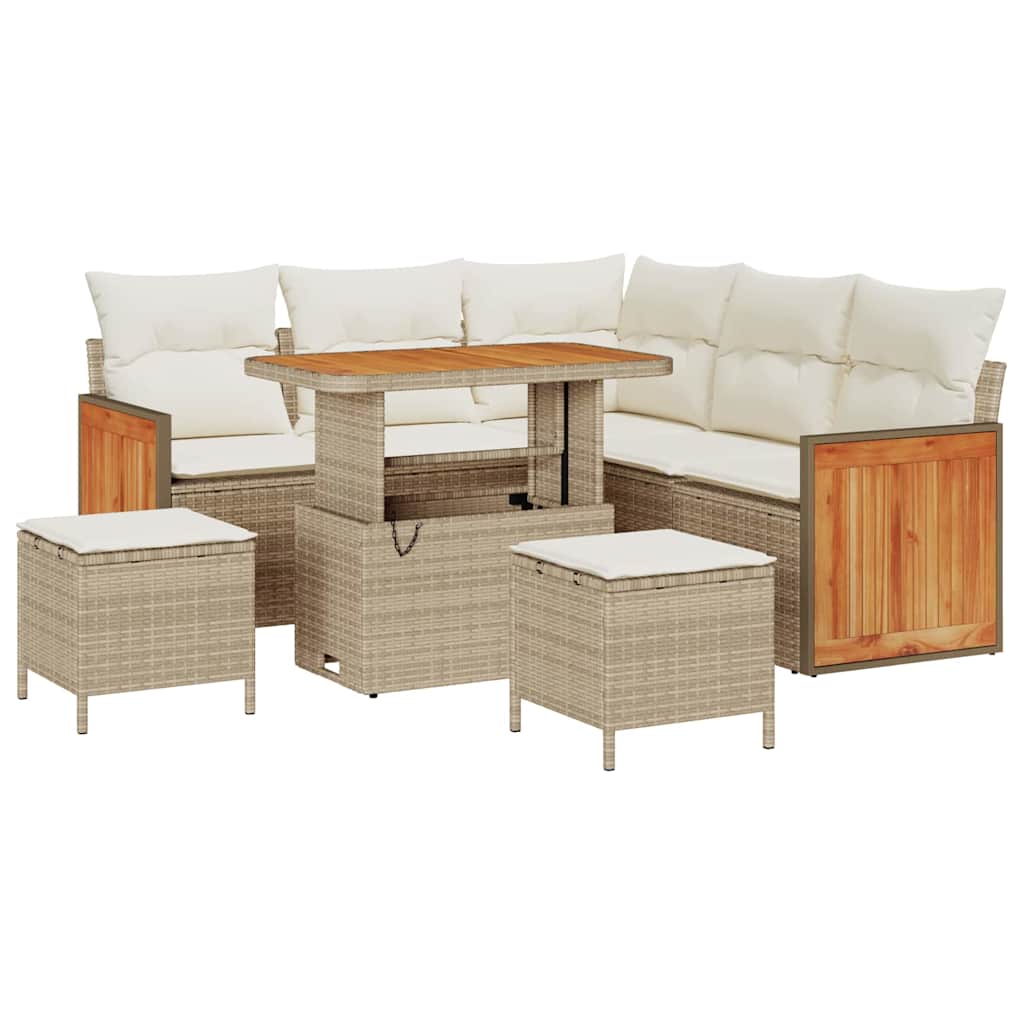 Set Divano Giardino 8 Pezzi con Cuscini Beige Polyrattan Acacia 3365256