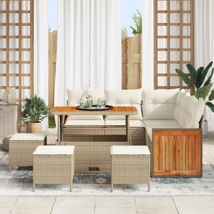 Set Divano da Giardino  a 9 Pezzi con Cuscini Beige Poly Rattan Acacia 3365261