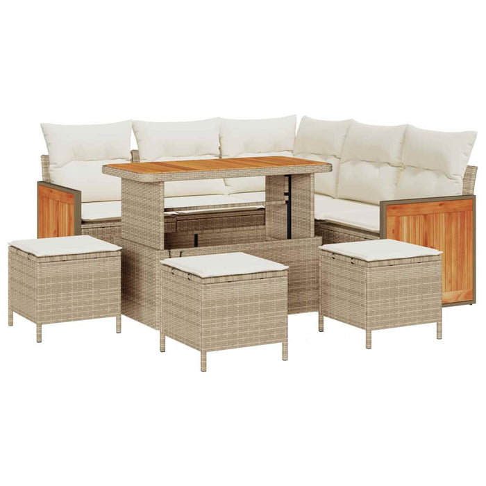 Set Divano da Giardino  a 9 Pezzi con Cuscini Beige Poly Rattan Acacia 3365261