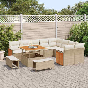 Set da giardino in rattan beige e acacia con cuscini, 12 pezzi. 3365286