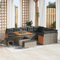 Set di Sofà da Giardino con Cuscini  12 Pezzi Grigio Rattan Poliacacia 3365288