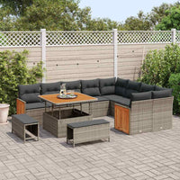 Set di Sofà da Giardino con Cuscini  12 Pezzi Grigio Rattan Poliacacia 3365288