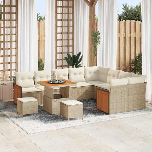 Set di Divano da Giardino  12 Pezzi con Cuscini Beige Polyrattan Acacia 3365291