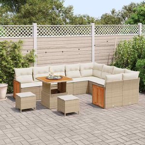 Set di Divano da Giardino  12 Pezzi con Cuscini Beige Polyrattan Acacia 3365291