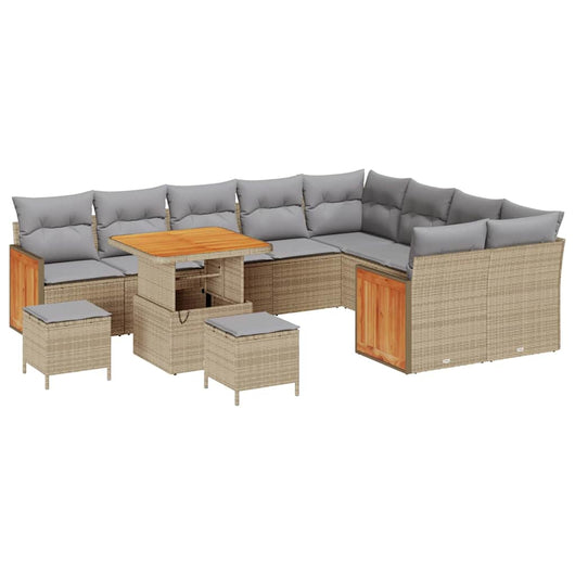 Set Divano da Giardino 12 Pezzi con Cuscini Beige Polyrattan Acacia 3365292