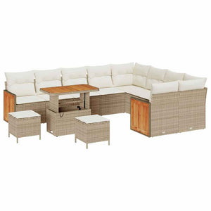 Set divani da giardino  12 pezzi con cuscini Beige Polyrattan Acacia 3365296