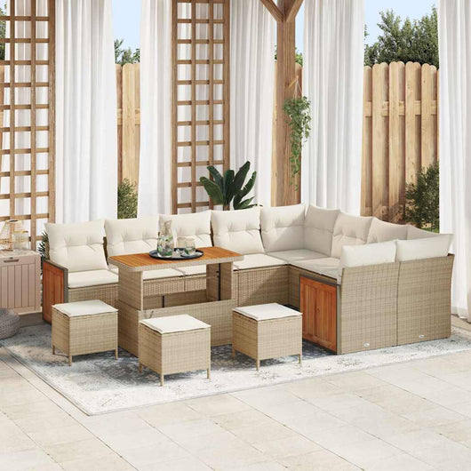 Set di Divani da Giardino  13 pezzi con Cuscini Beige Rattan Polietilene Acacia 3365301