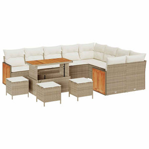 Set di Divani da Giardino  13 pezzi con Cuscini Beige Rattan Polietilene Acacia 3365301