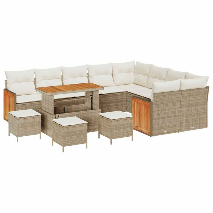 Set di Divani da Giardino  13 pezzi con Cuscini Beige Rattan Polietilene Acacia 3365301