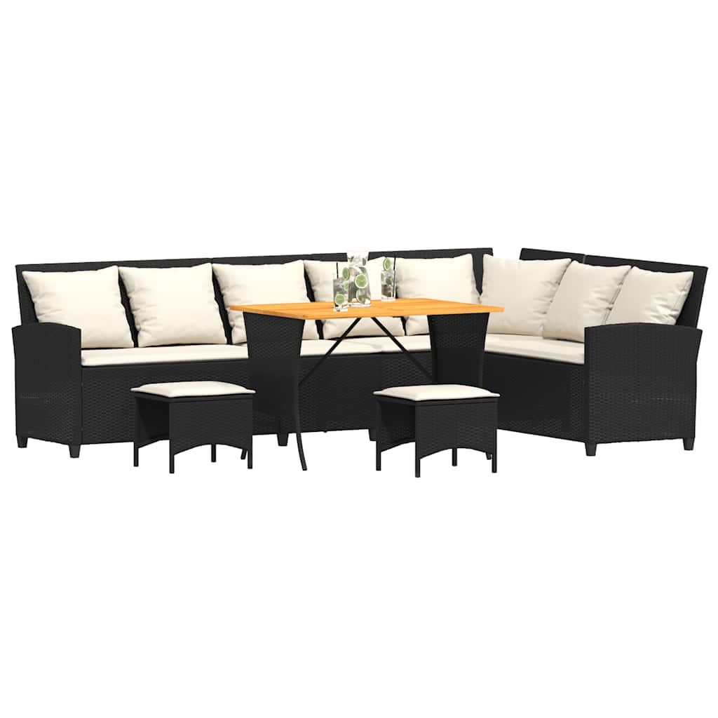 Set Divani da Giardino 4 pz con Cuscini Forma L Polyrattan Nero 3365324