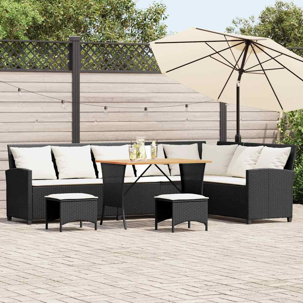 Set Divani da Giardino 4 pz con Cuscini Forma L Polyrattan Nero 3365324