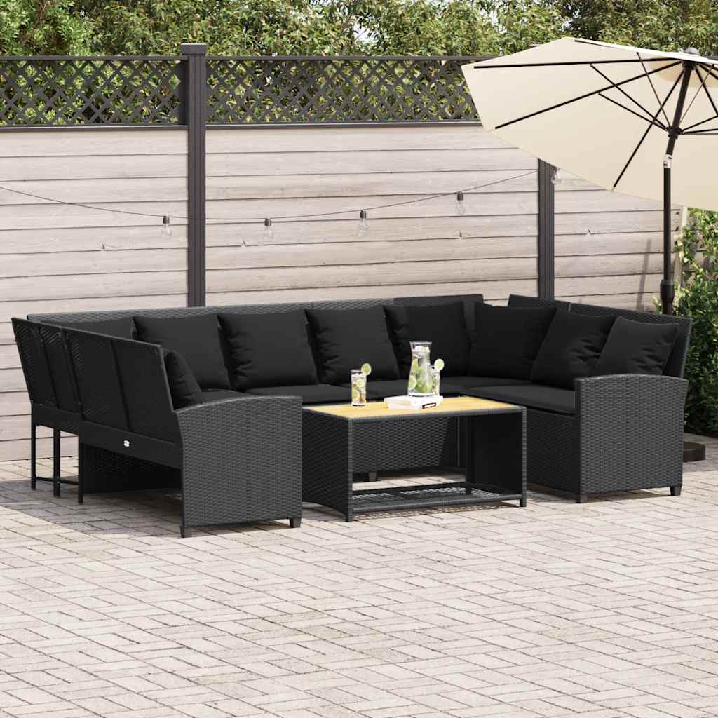Divano da Giardino con Cuscini in Polyrattan Nero 3365329