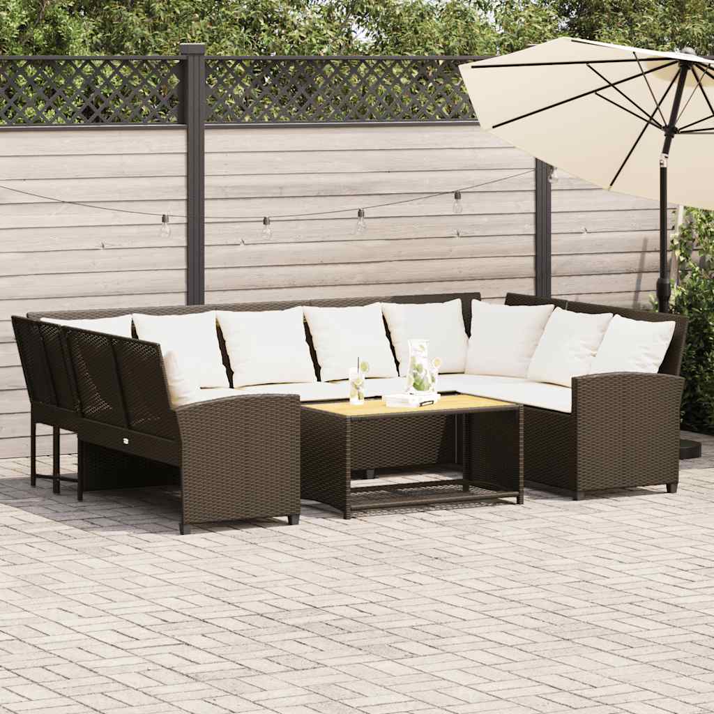 Divano da Giardino con Cuscini in Polyrattan Marrone