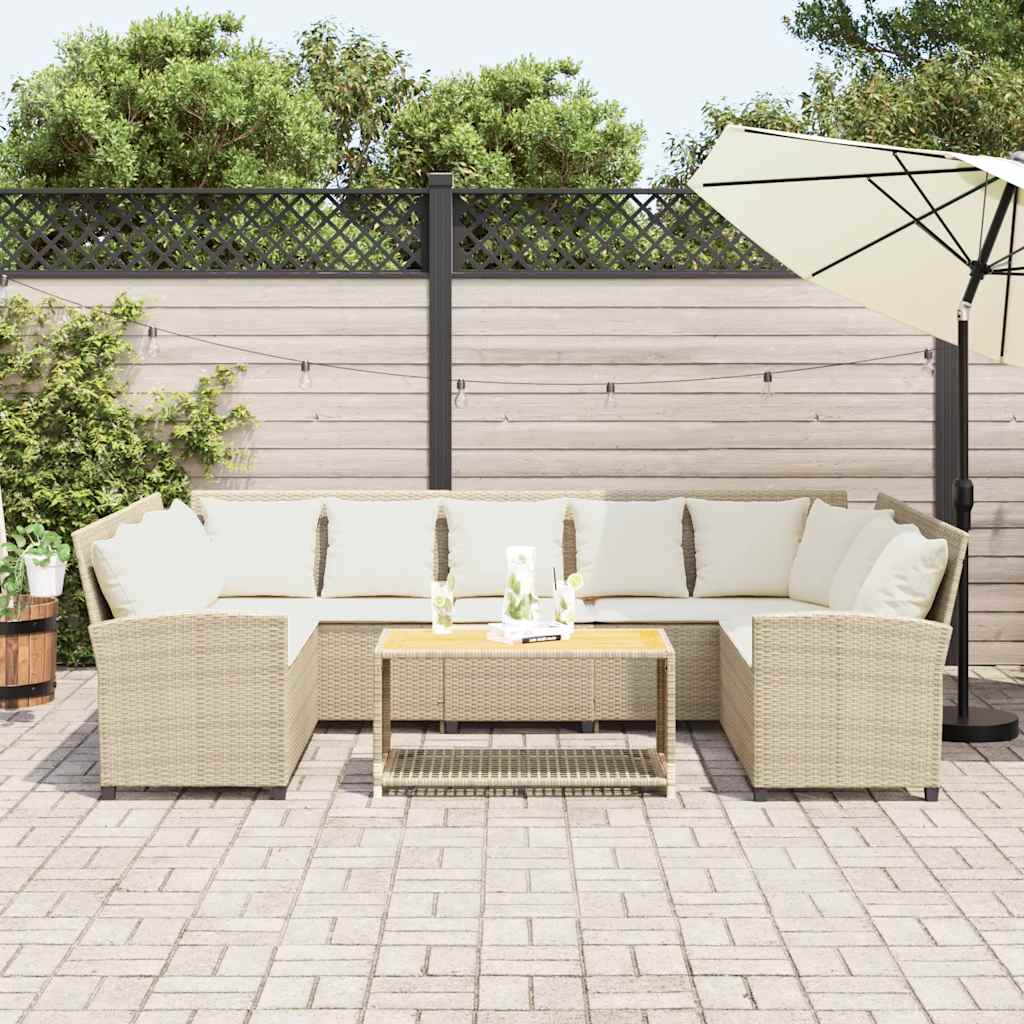 Divano da Giardino con Cuscini in Polyrattan Beige