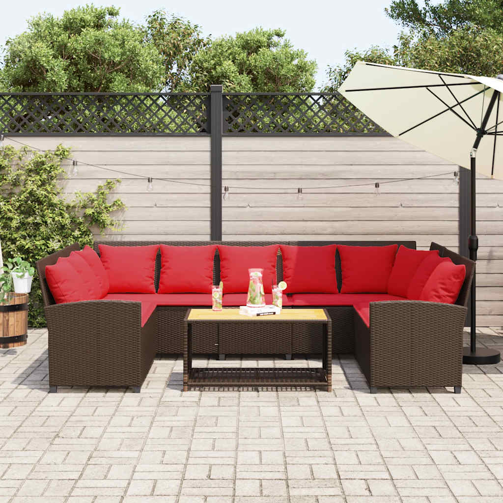vidaXL Divano da Giardino con Cuscini in Polyrattan Marrone