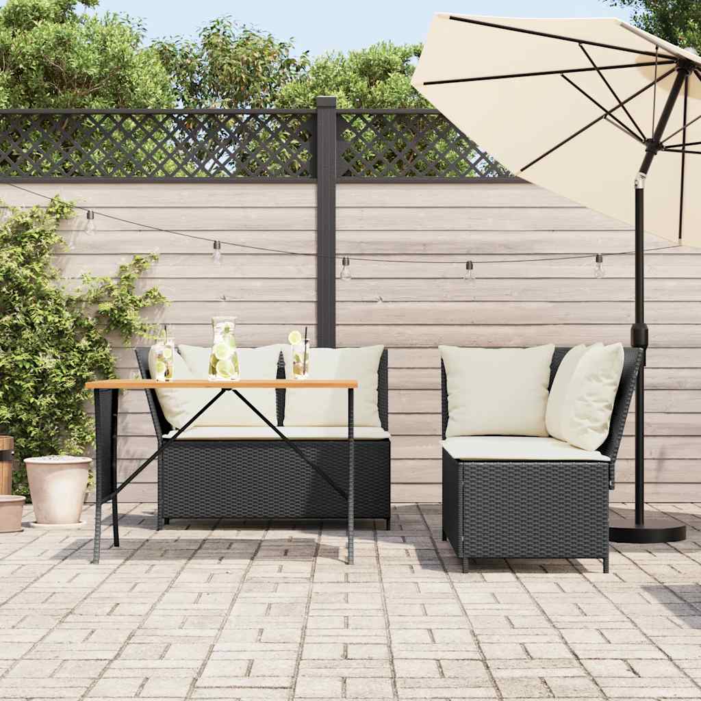 vidaXL Set Divani da Giardino 3 pz con Cuscini in Polyrattan Nero