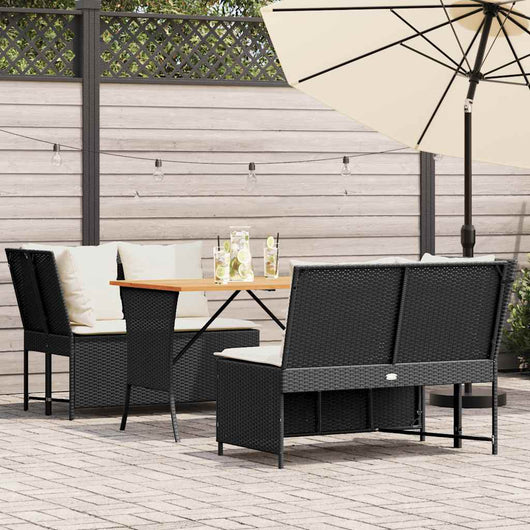 vidaXL Set Divani da Giardino 3 pz con Cuscini in Polyrattan Nero