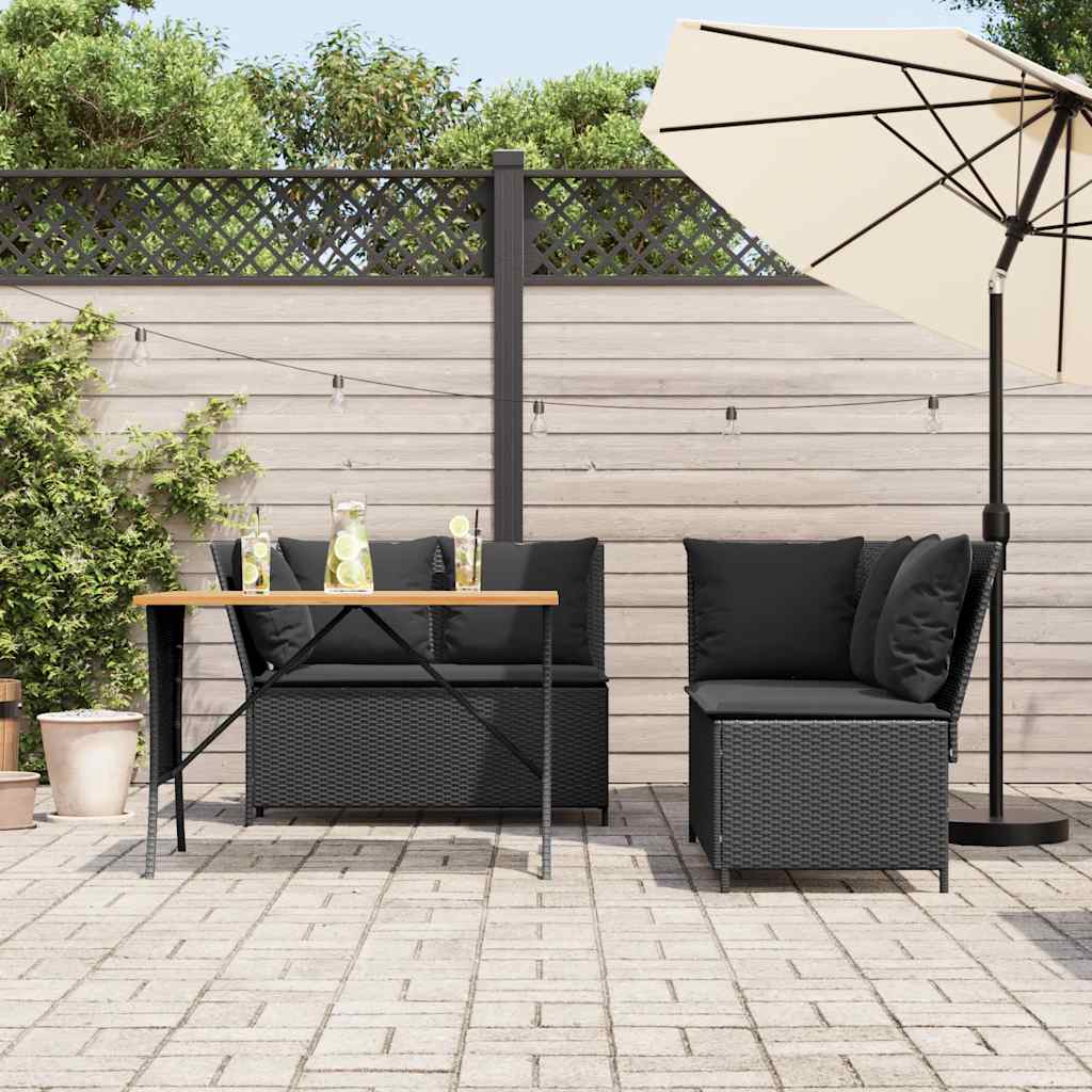 vidaXL Set Divani da Giardino 3 pz con Cuscini in Polyrattan Nero