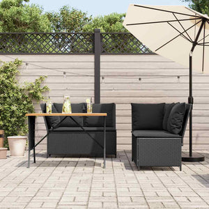 vidaXL Set Divani da Giardino 3 pz con Cuscini in Polyrattan Nero