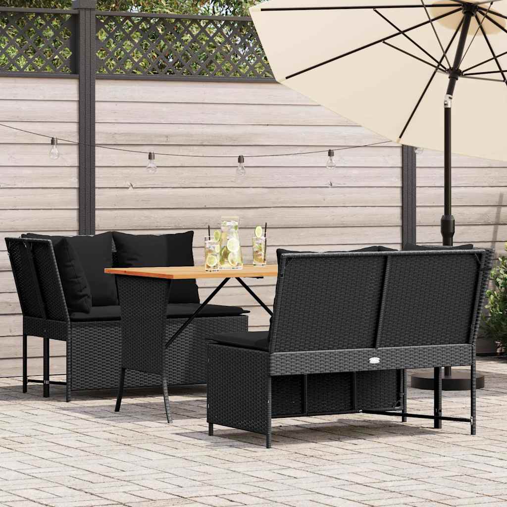 vidaXL Set Divani da Giardino 3 pz con Cuscini in Polyrattan Nero