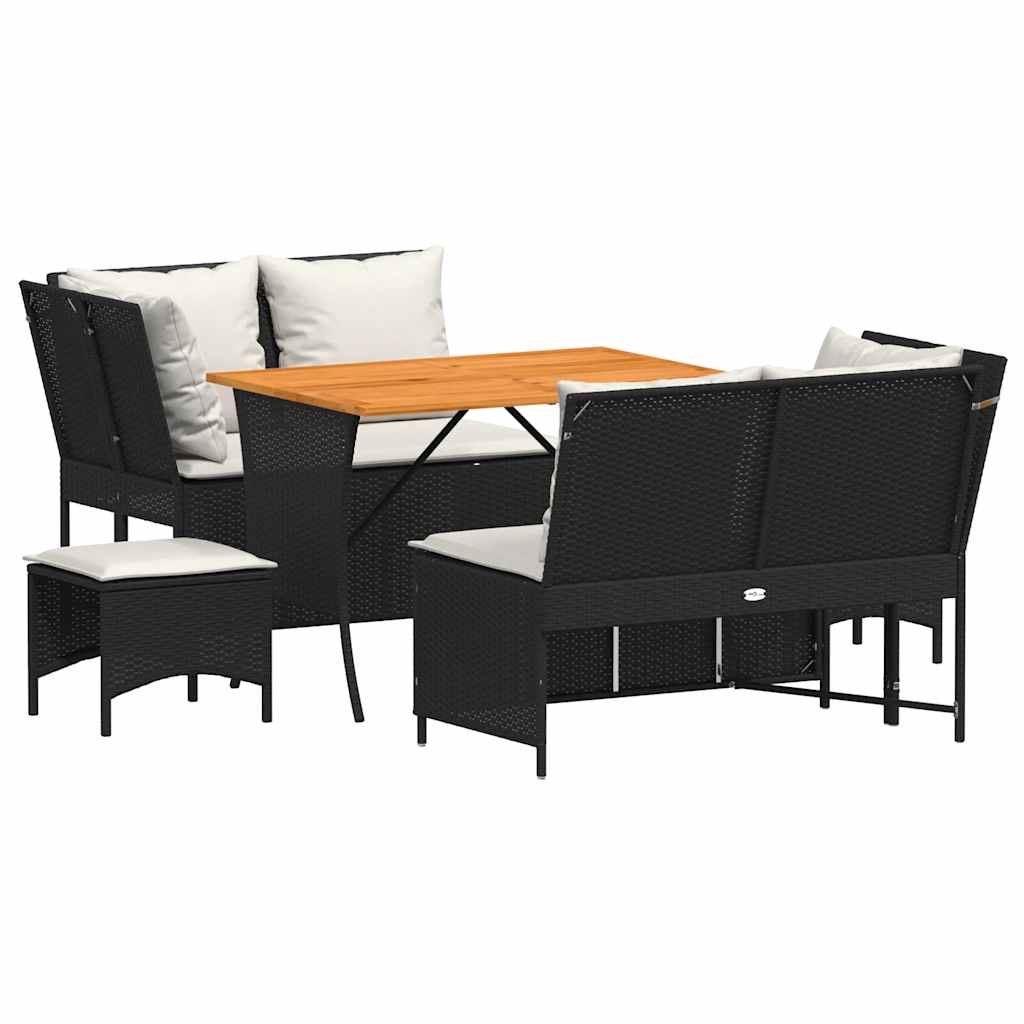 Set Divani da Giardino 5 pz con Cuscini in Polyrattan Nero 3365345