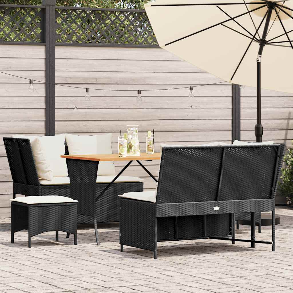 Set Divani da Giardino 5 pz con Cuscini in Polyrattan Nero 3365345