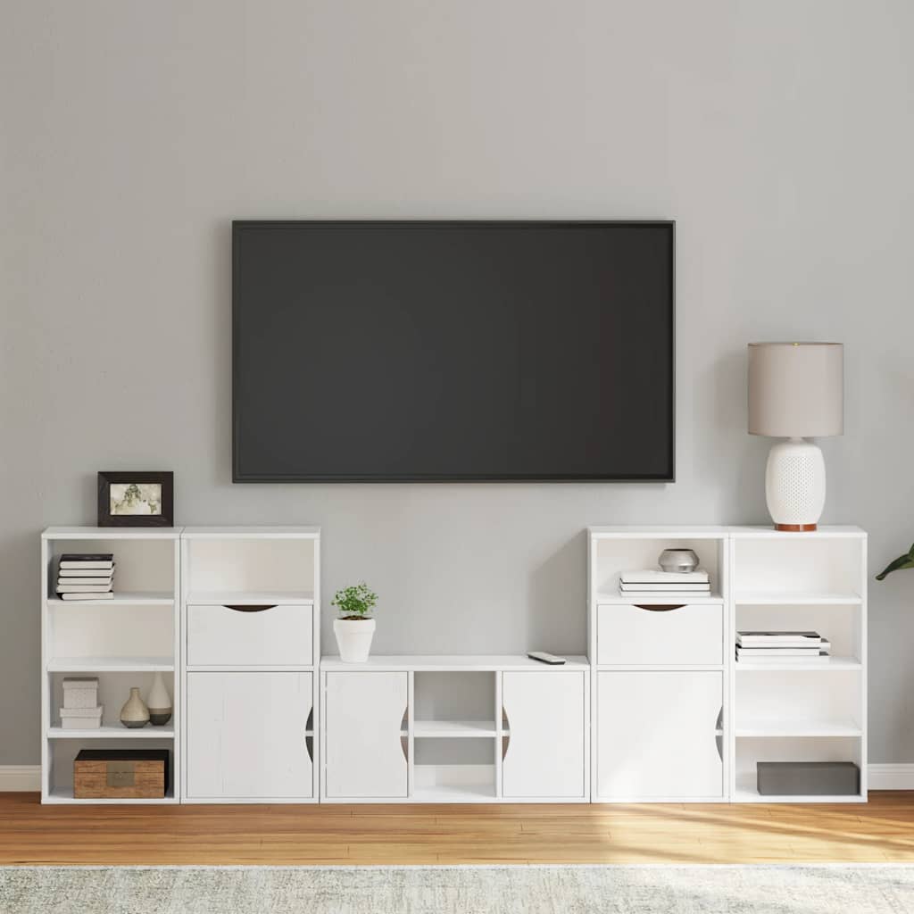 Mobile TV 5 pz-Mobile per TV-Credenza TV con Contenitore ODDA Bianco in Legno di Pino 166989