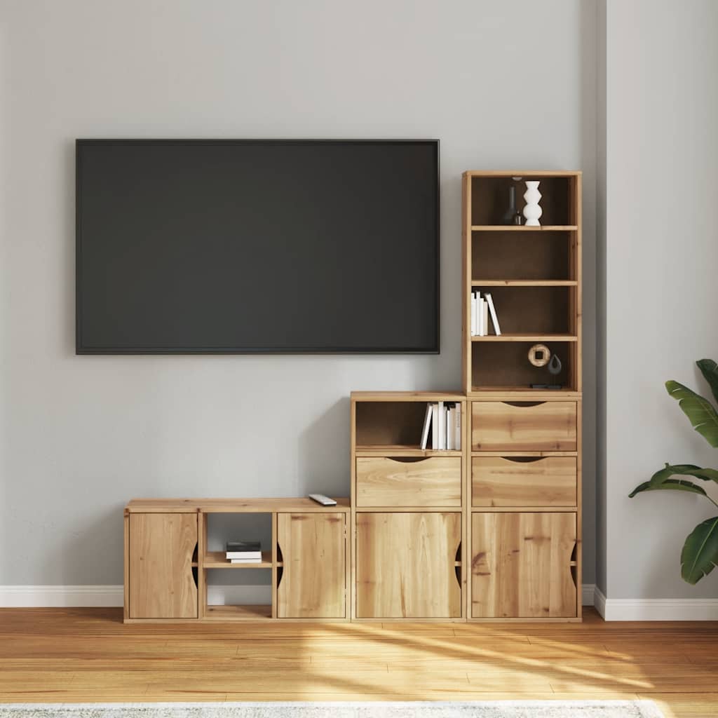 Mobile TV 4 pz-Mobile per TV-Credenza TV con Contenitore ODDA in Legno Massello di Pino