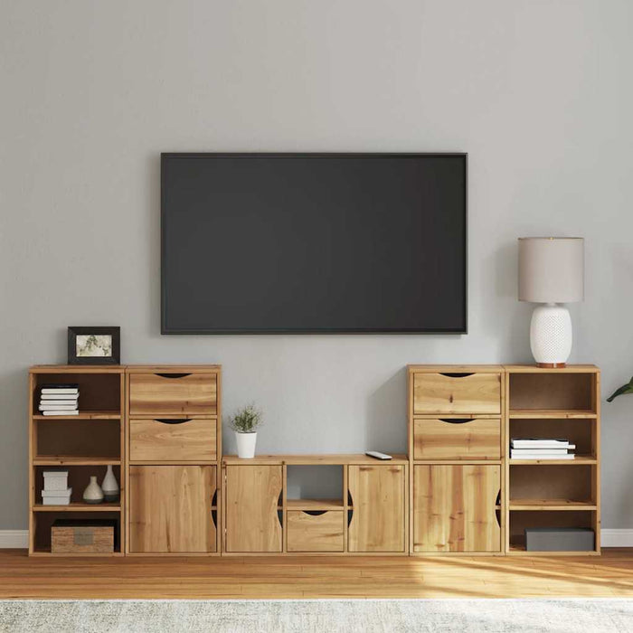 Mobile TV 5 pz-Mobile per TV-Credenza TV con Contenitore ODDA in Legno Massello di Pino 918034