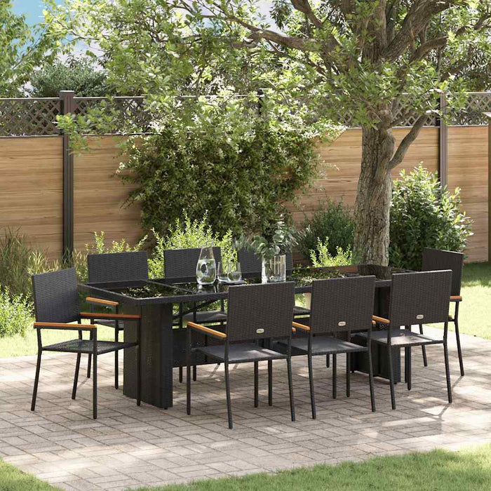 Set da Pranzo per Giardino 9 pcs Nero polyrattan