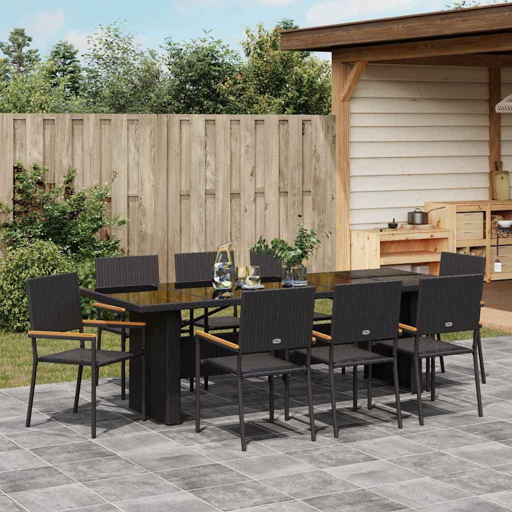 Set da Pranzo per Giardino 9 pcs Nero polyrattan