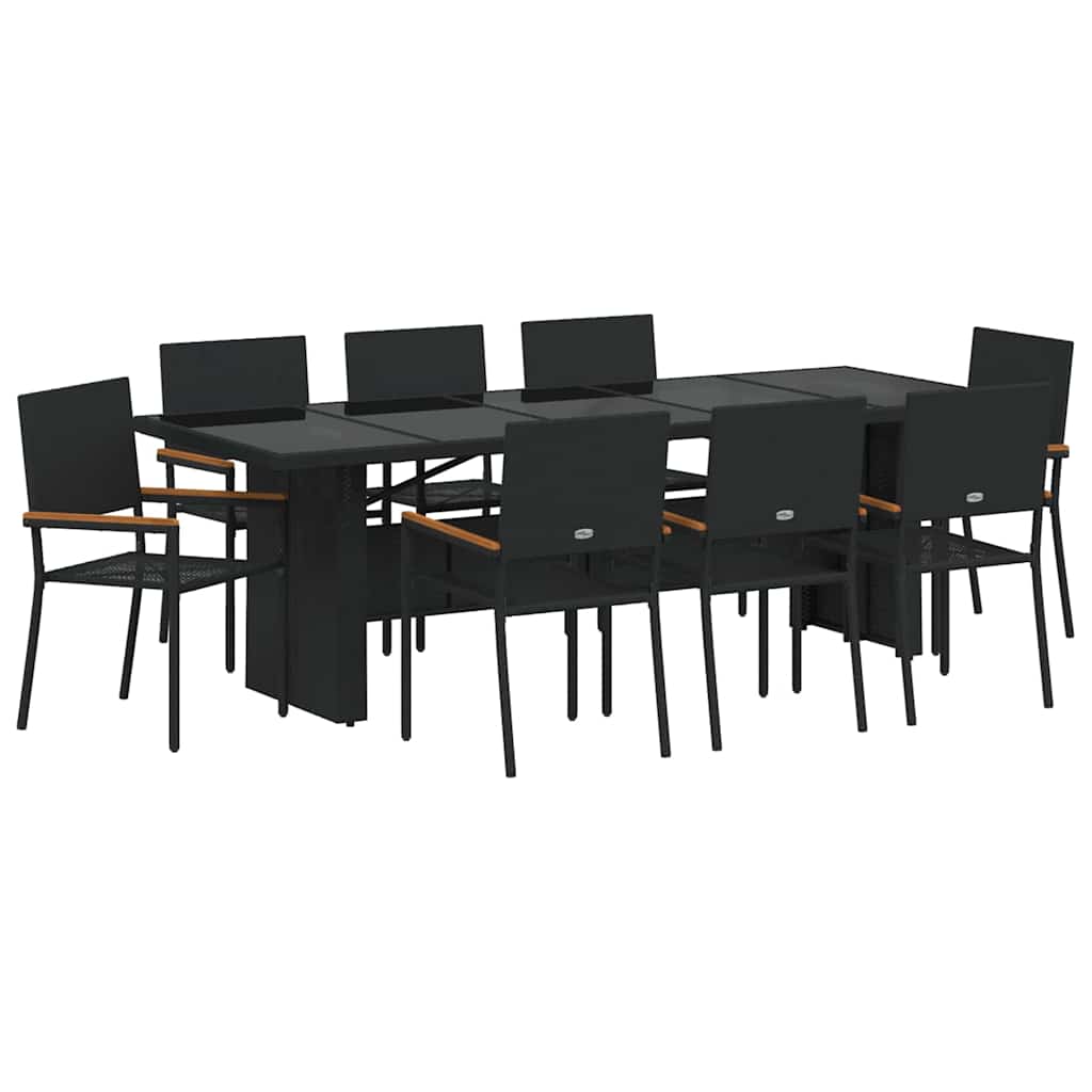 Set da Pranzo per Giardino 9 pcs Nero polyrattan