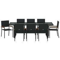Set da Pranzo per Giardino 9 pcs Nero polyrattan