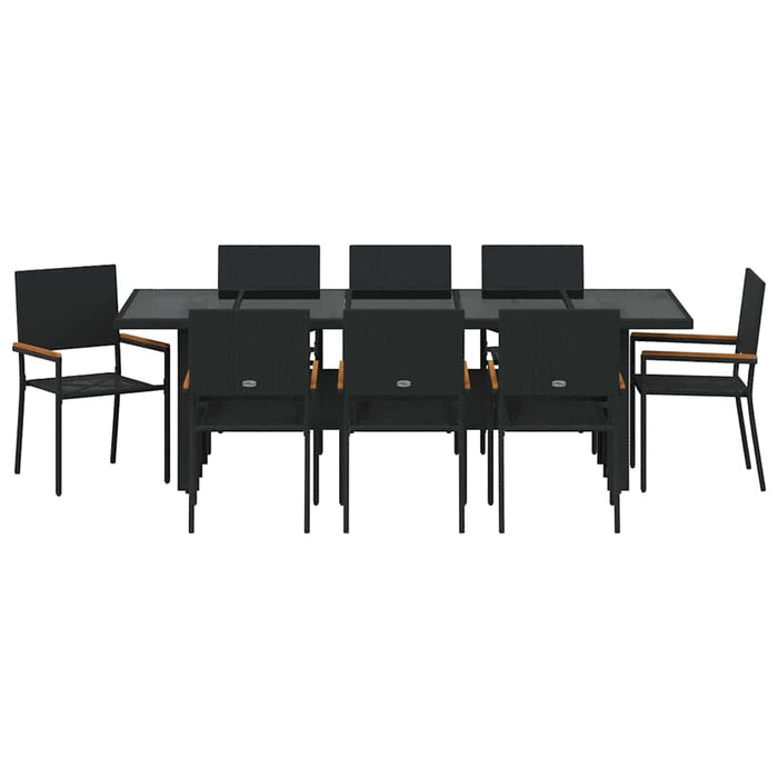 Set da Pranzo per Giardino 9 pcs Nero polyrattan