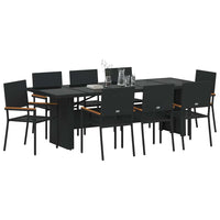 Set da Pranzo per Giardino 9 pcs Nero polyrattan