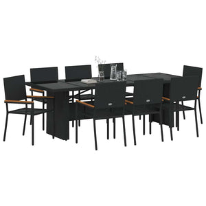 Set da Pranzo per Giardino 9 pcs Nero polyrattan