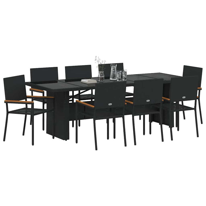 Set da Pranzo per Giardino 9 pcs Nero polyrattan